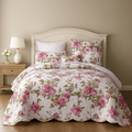 DaDa Bedding Pink Romantic Roses Floral Quilt Set