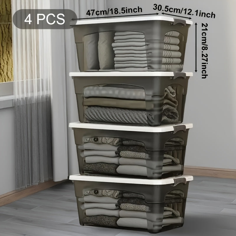 4PCS Stackable Storage Boxes with Lids & Handles Clear Organizer Bins Home Closet - Fabs things