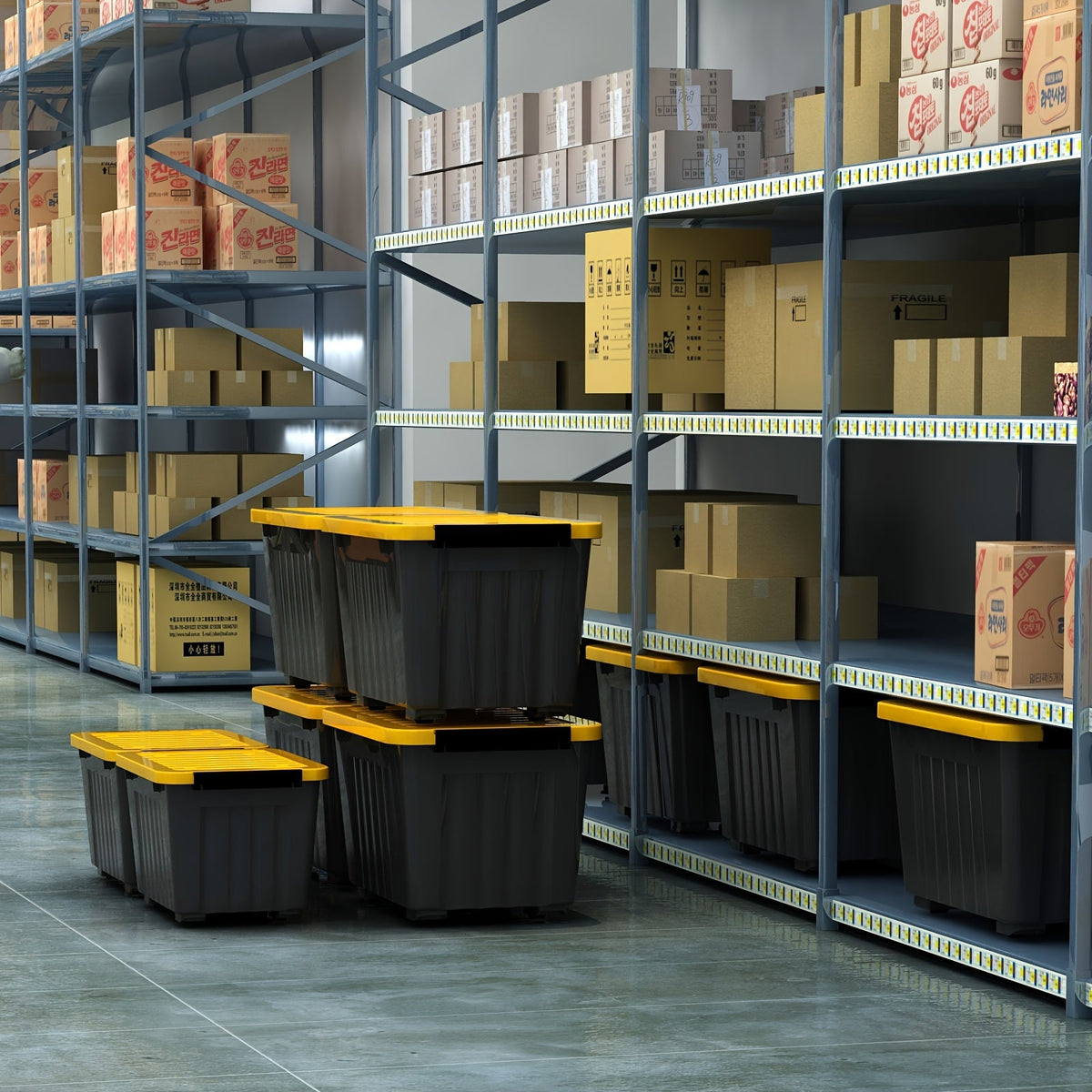 72/97QT Storage Box with Wheels & Lid – Stackable Heavy Duty Organizer 4-6-Pack - Fabs things