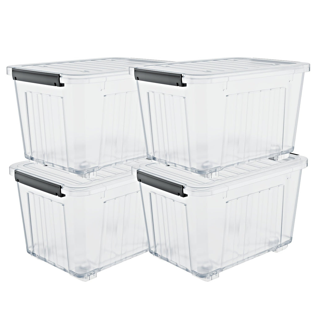 72/97QT Storage Box with Wheels & Lid – Stackable Heavy Duty Organizer 4-6-Pack - Fabs things