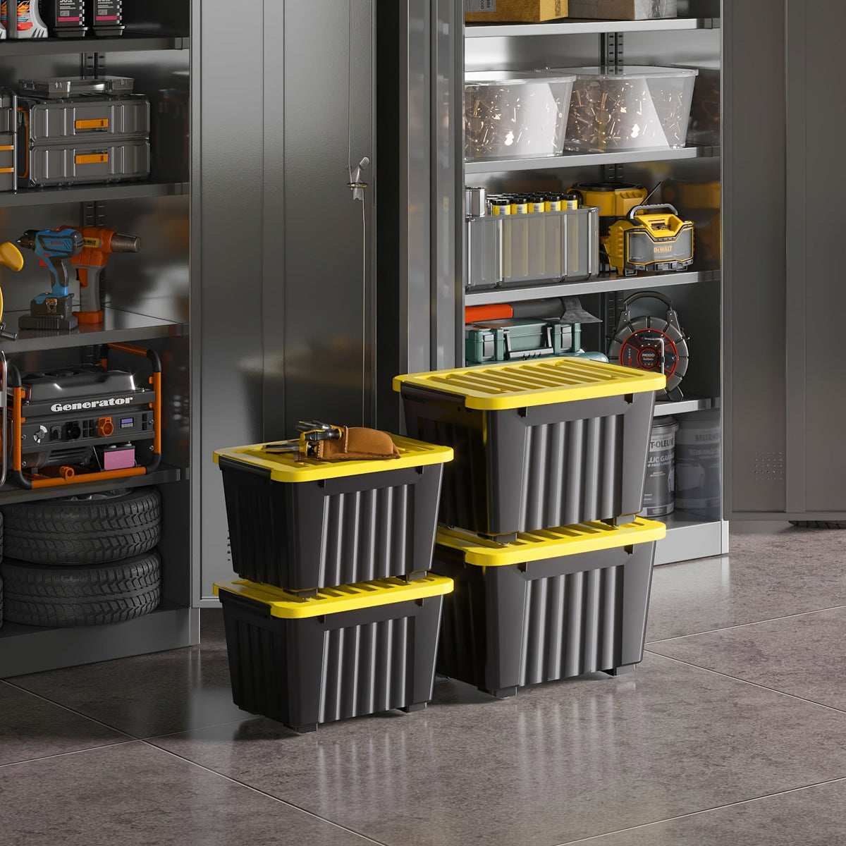 72/97QT Storage Box with Wheels & Lid – Stackable Heavy Duty Organizer 4-6-Pack - Fabs things