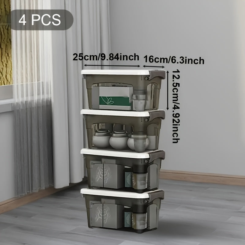 4PCS Stackable Storage Boxes with Lids & Handles Clear Organizer Bins Home Closet - Fabs things