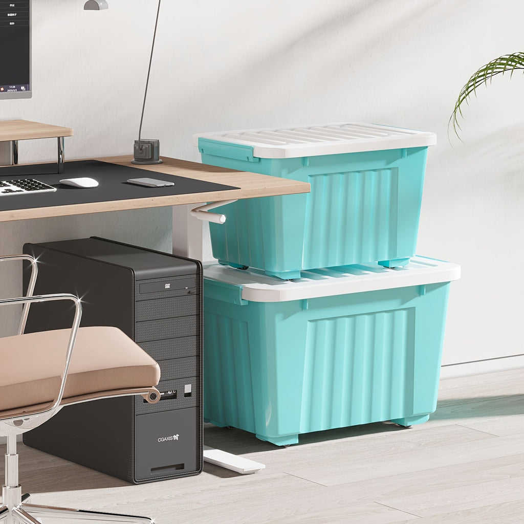72/97QT Storage Box with Wheels & Lid – Stackable Heavy Duty Organizer 4-6-Pack - Fabs things