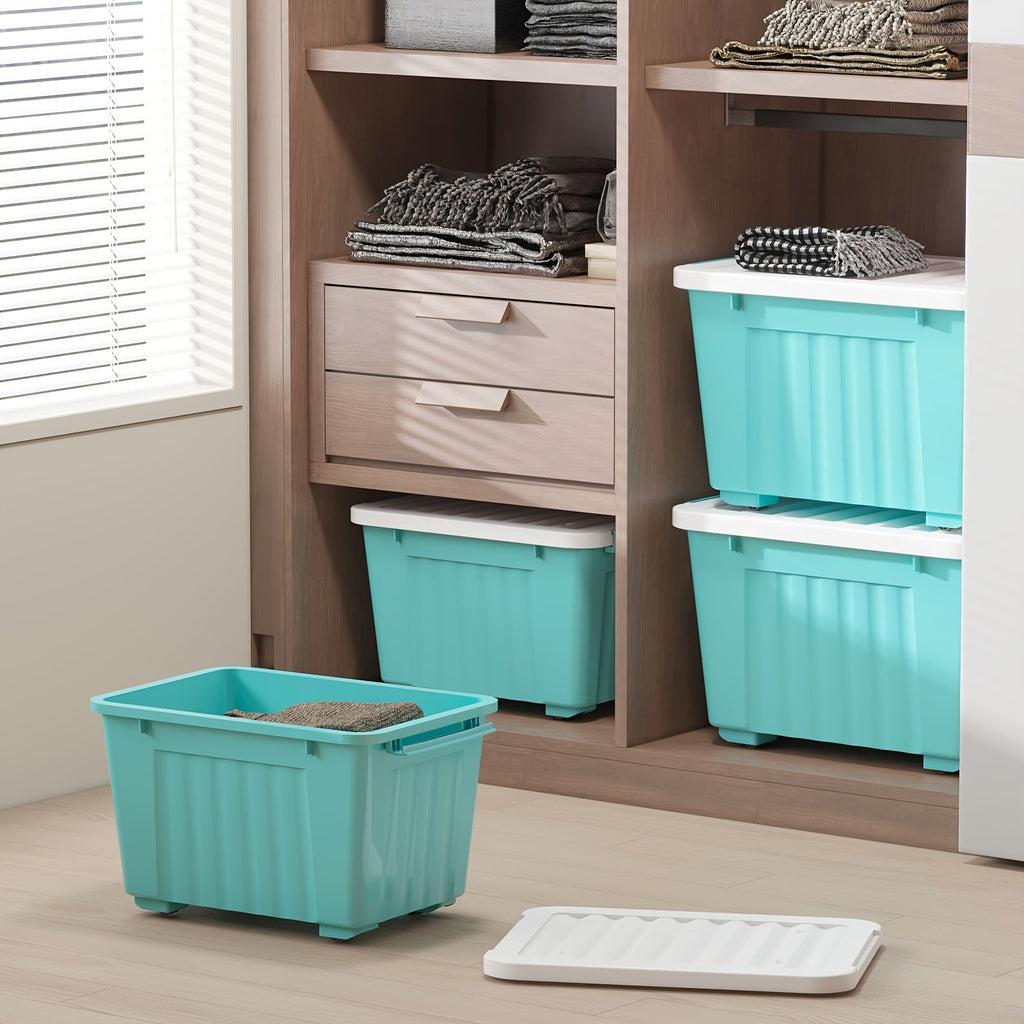 72/97QT Storage Box with Wheels & Lid – Stackable Heavy Duty Organizer 4-6-Pack - Fabs things