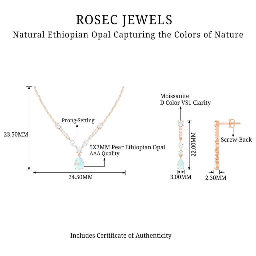 Natural Ethiopian Opal and Moissanite Teardrop Jewelry Set