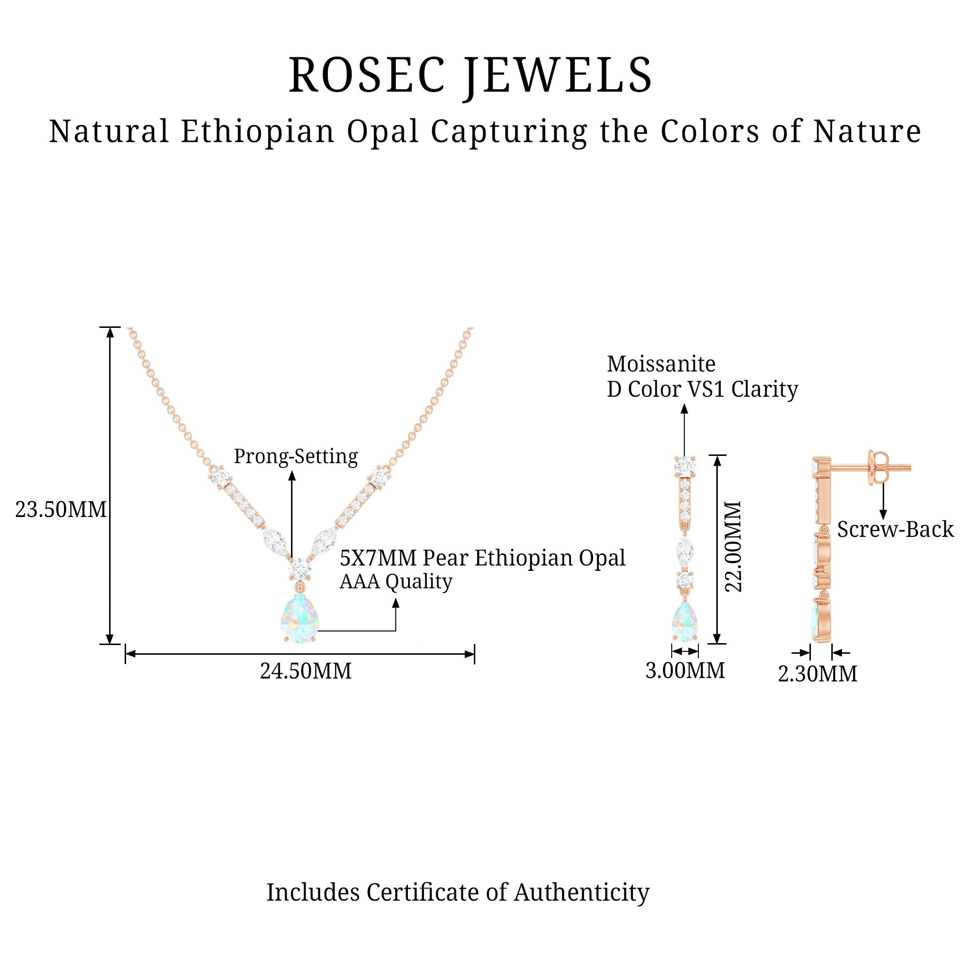 Natural Ethiopian Opal and Moissanite Teardrop Jewelry Set