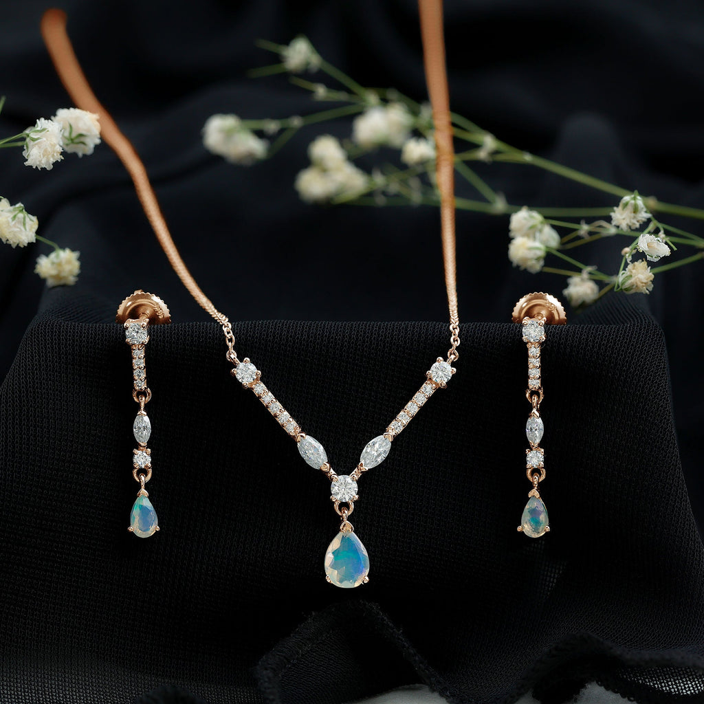 Natural Ethiopian Opal and Moissanite Teardrop Jewelry Set