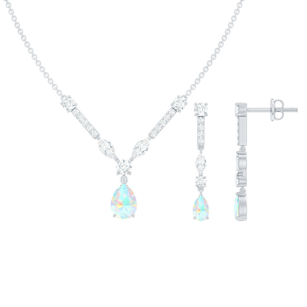 Natural Ethiopian Opal and Moissanite Teardrop Jewelry Set