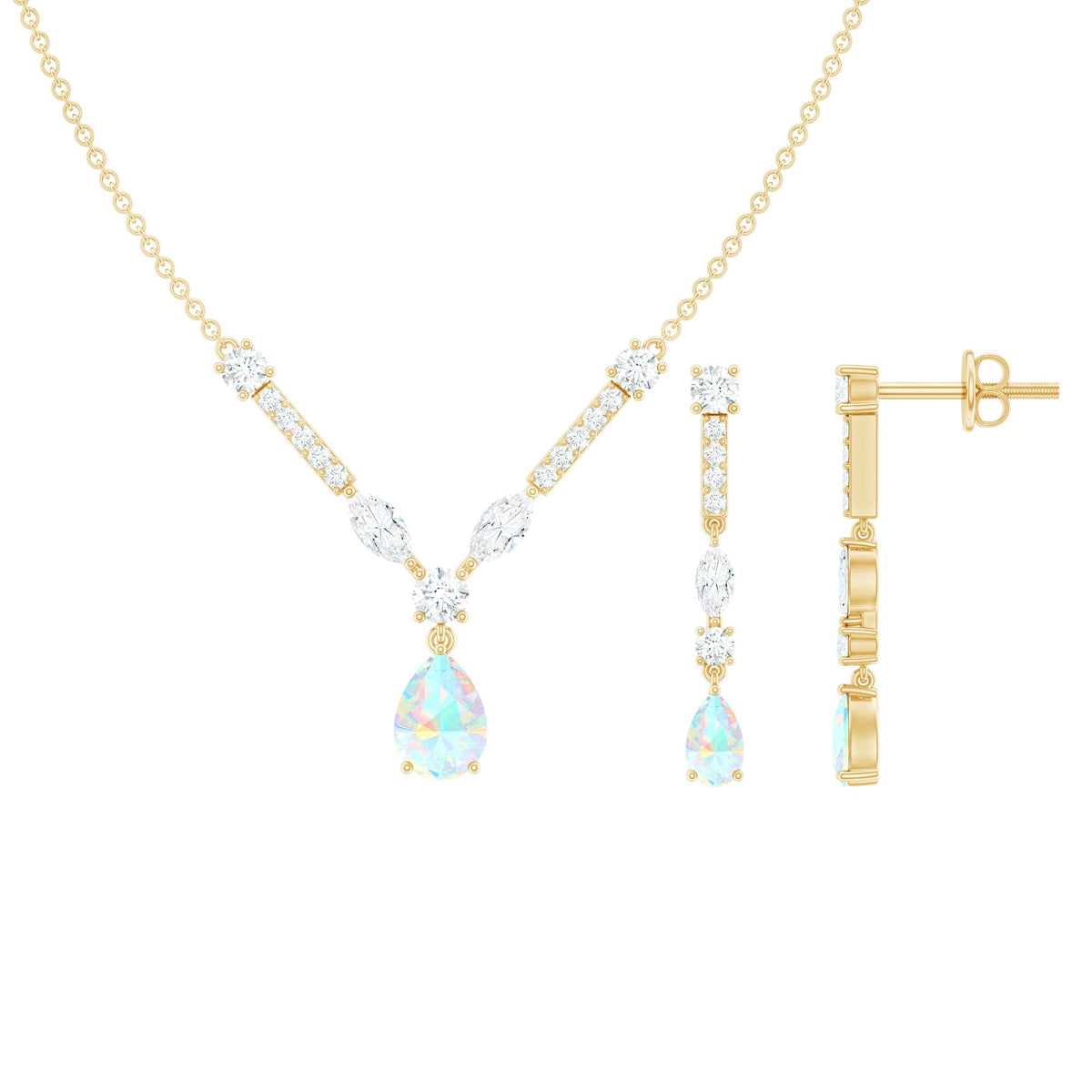 Natural Ethiopian Opal and Moissanite Teardrop Jewelry Set - Fabs things