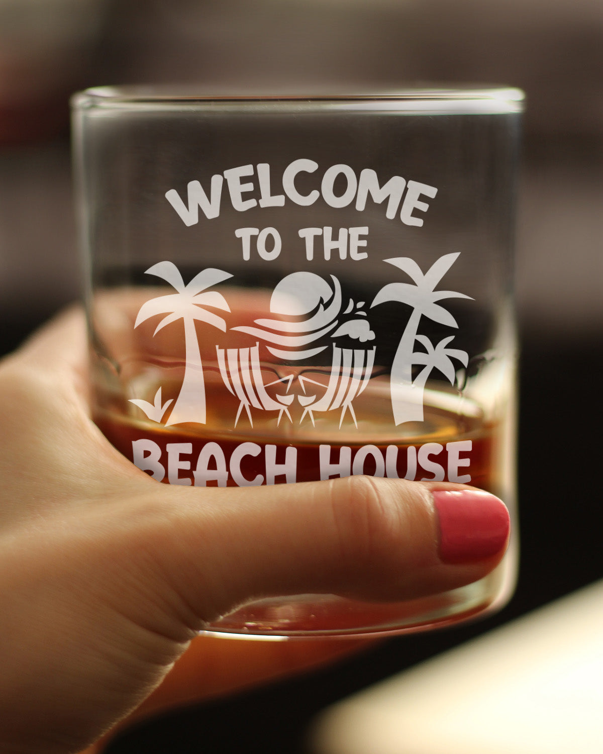 Welcome To The Beach House - Whiskey Rocks Glass - Coastal Decor for Home - 10.25 oz Glasses - Fabs things