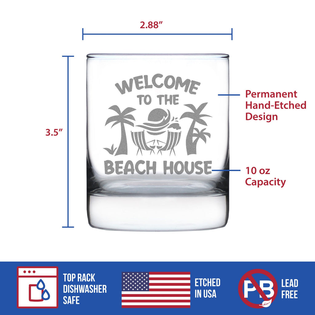 Welcome To The Beach House - Whiskey Rocks Glass - Coastal Decor for Home - 10.25 oz Glasses - Fabs things