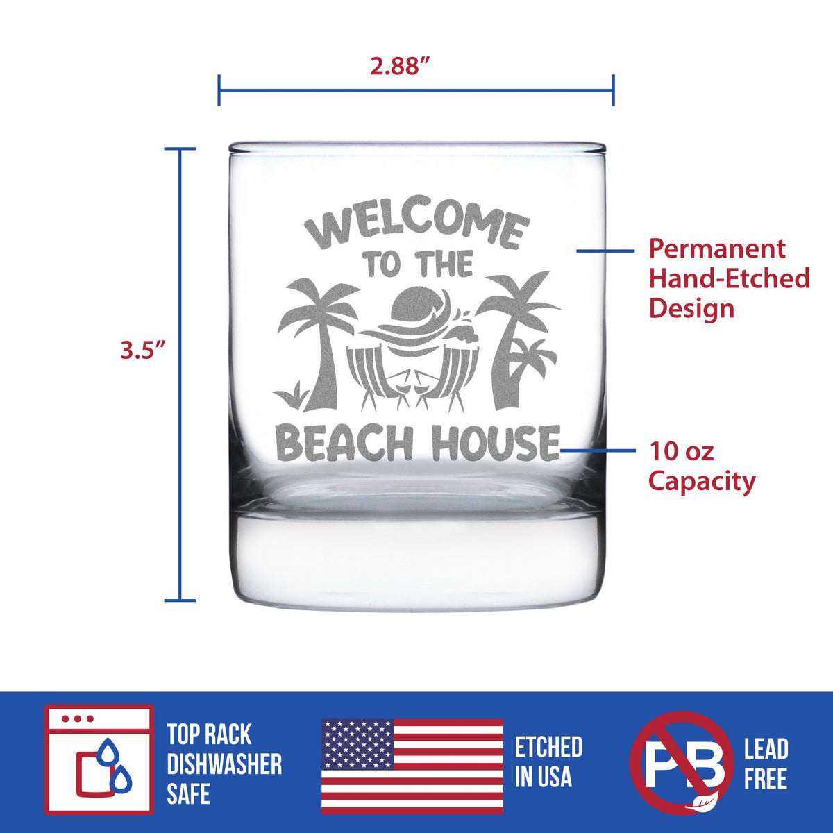 Welcome To The Beach House - Whiskey Rocks Glass - Coastal Decor for Home - 10.25 oz Glasses - Fabs things