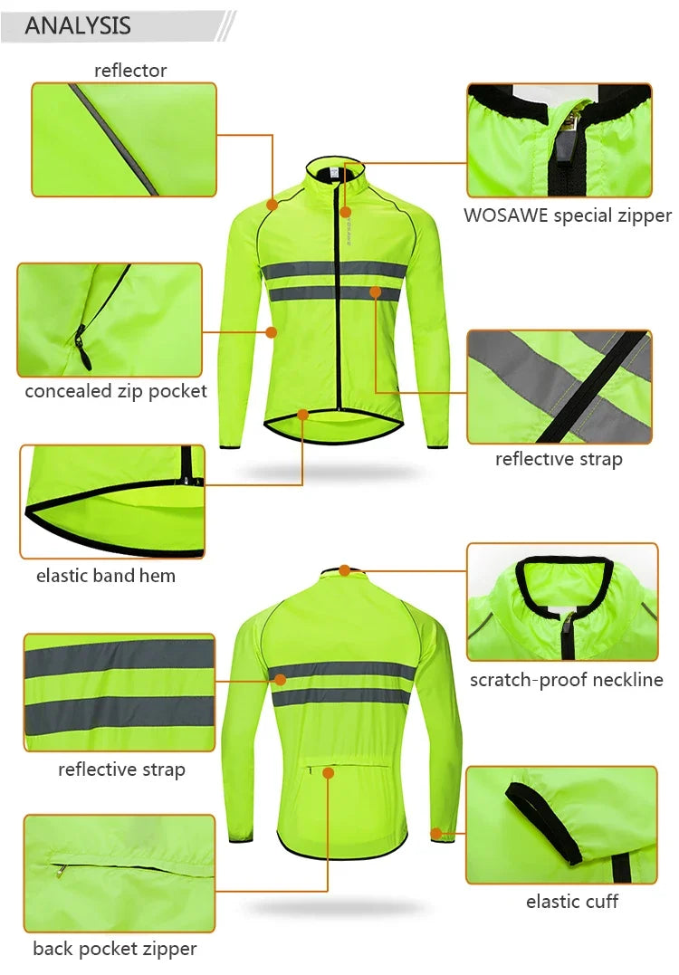 WOSAWE Men Cycling Windbreaker MTB Bicycle Long Sleeve Coat Water Resistant Outdoor Sport Jersey Bike Jacket Cycling Clothing