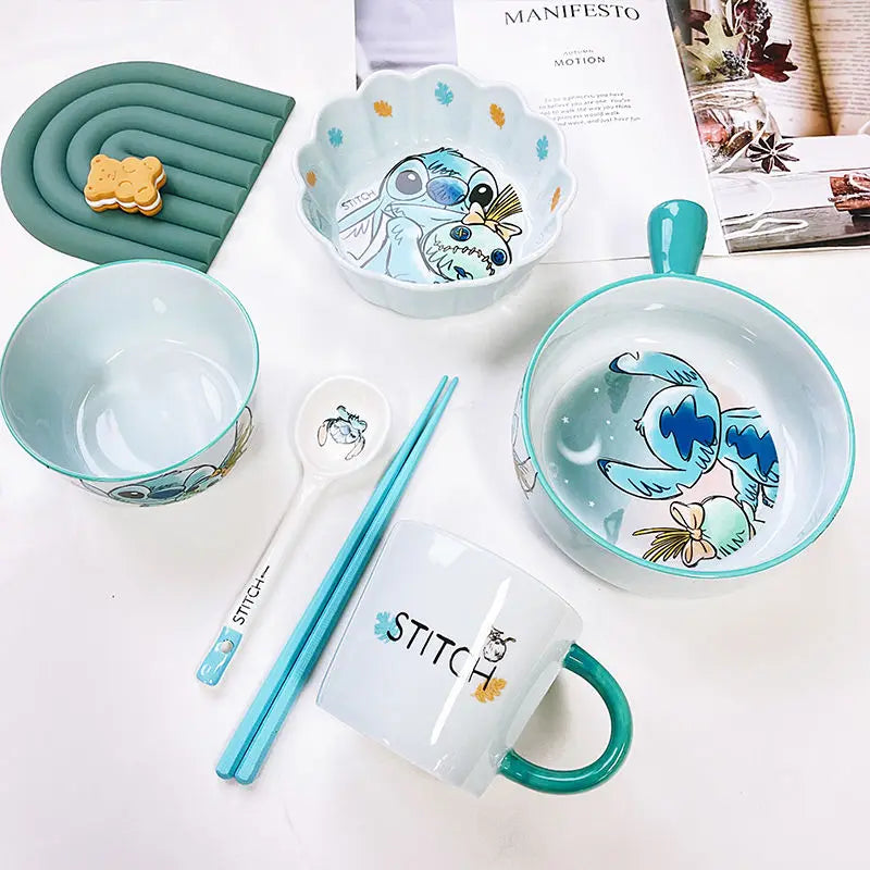 ZOOUSQII Ceramic Dinnerware Set - Cute Rice Bowls, Plates, and Chopsticks Gift Box