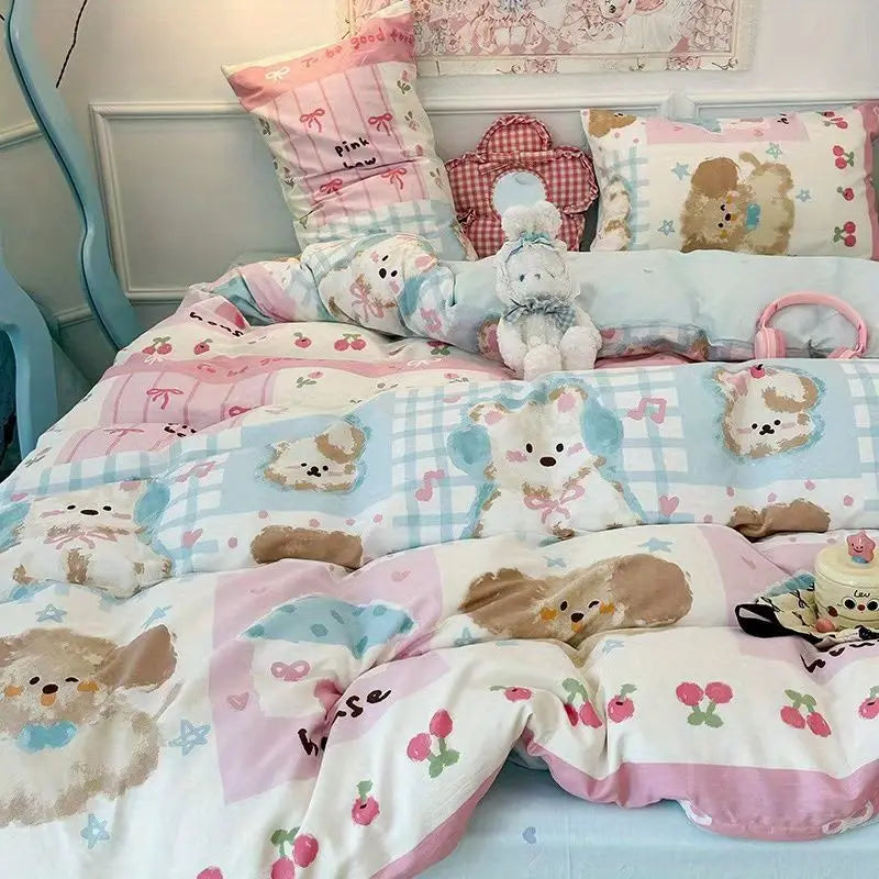 Kawaii Pastel Blue & Pink Bedding Set