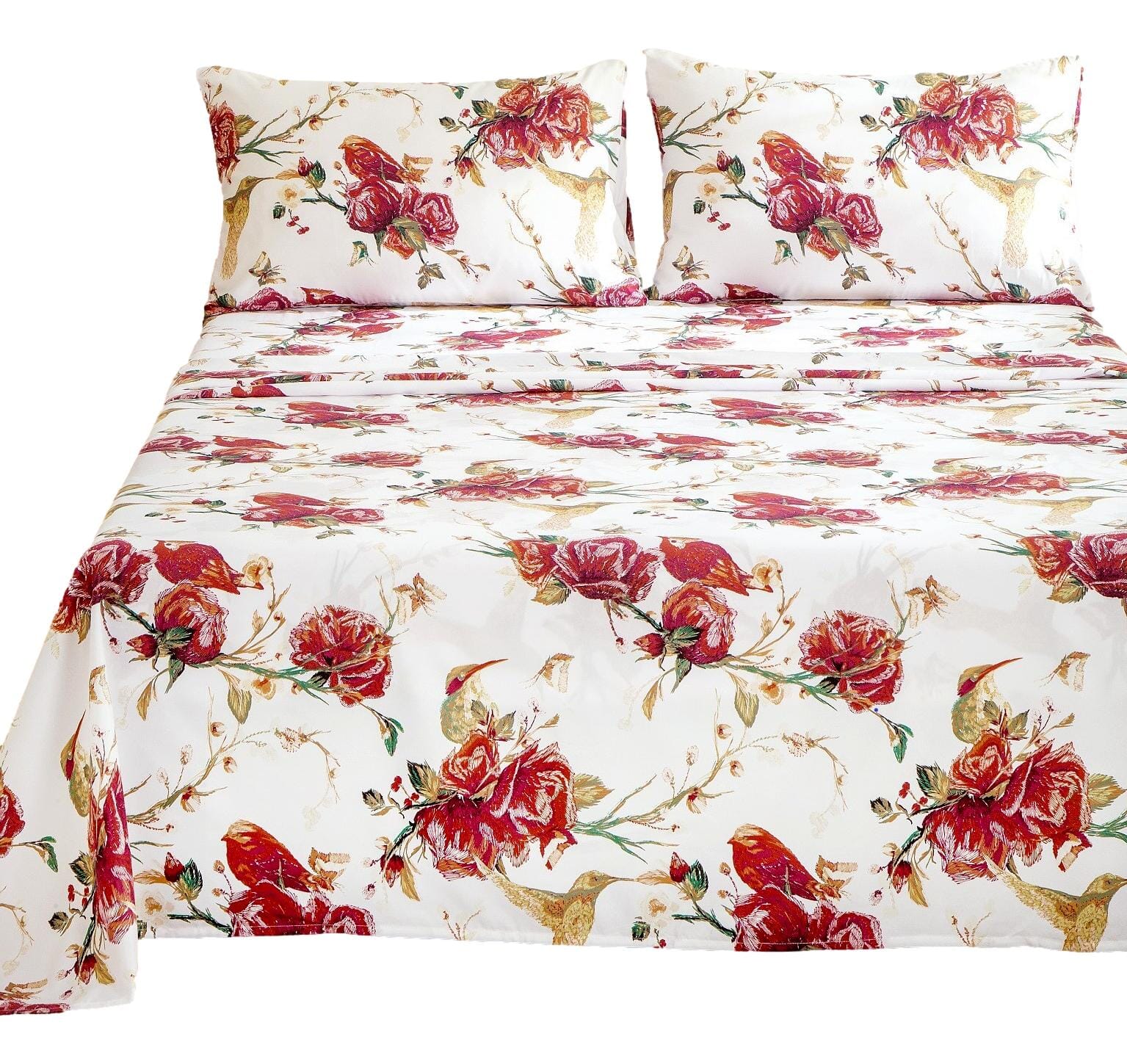 Tache Floral Hummingbirds Burgundy White Vintage Rose Garden Bed Sheet Set (SD-7676)