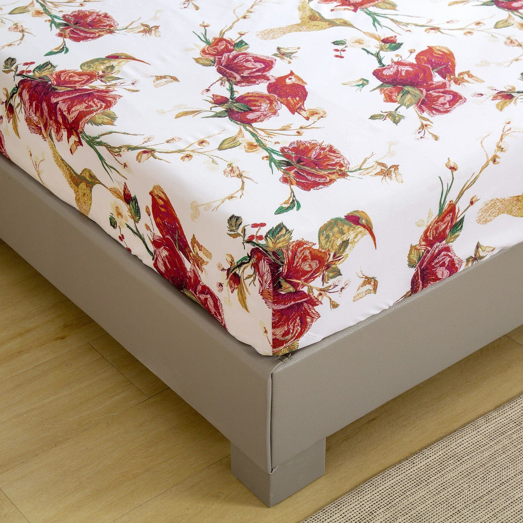 Tache Floral Hummingbirds Burgundy White Vintage Rose Garden Bed Sheet Set (SD-7676)