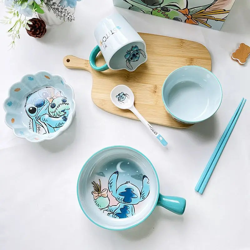 ZOOUSQII Ceramic Dinnerware Set - Cute Rice Bowls, Plates, and Chopsticks Gift Box