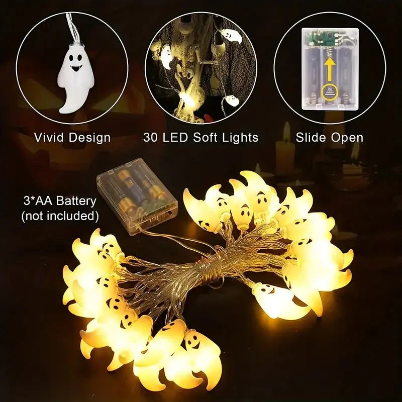 LED Halloween String Lights Battery Powered Decoration Lamp Indoor Outdoor Atmosphere Ghost Lights For Home Party Festival Decor
