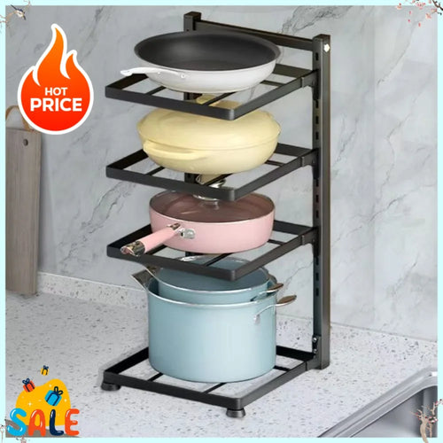 4-Tier Adjustable Pot Rack for Home Use Cookware Storage Rack Under-Sink/Countertop Storage Rack - Fabs things