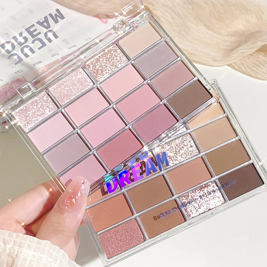 JUJU DREAM 16-Color Earth Tone Eyeshadow Matte & Shimmer Palette, Lying Silkworm Brightener for Soft Daily Makeup