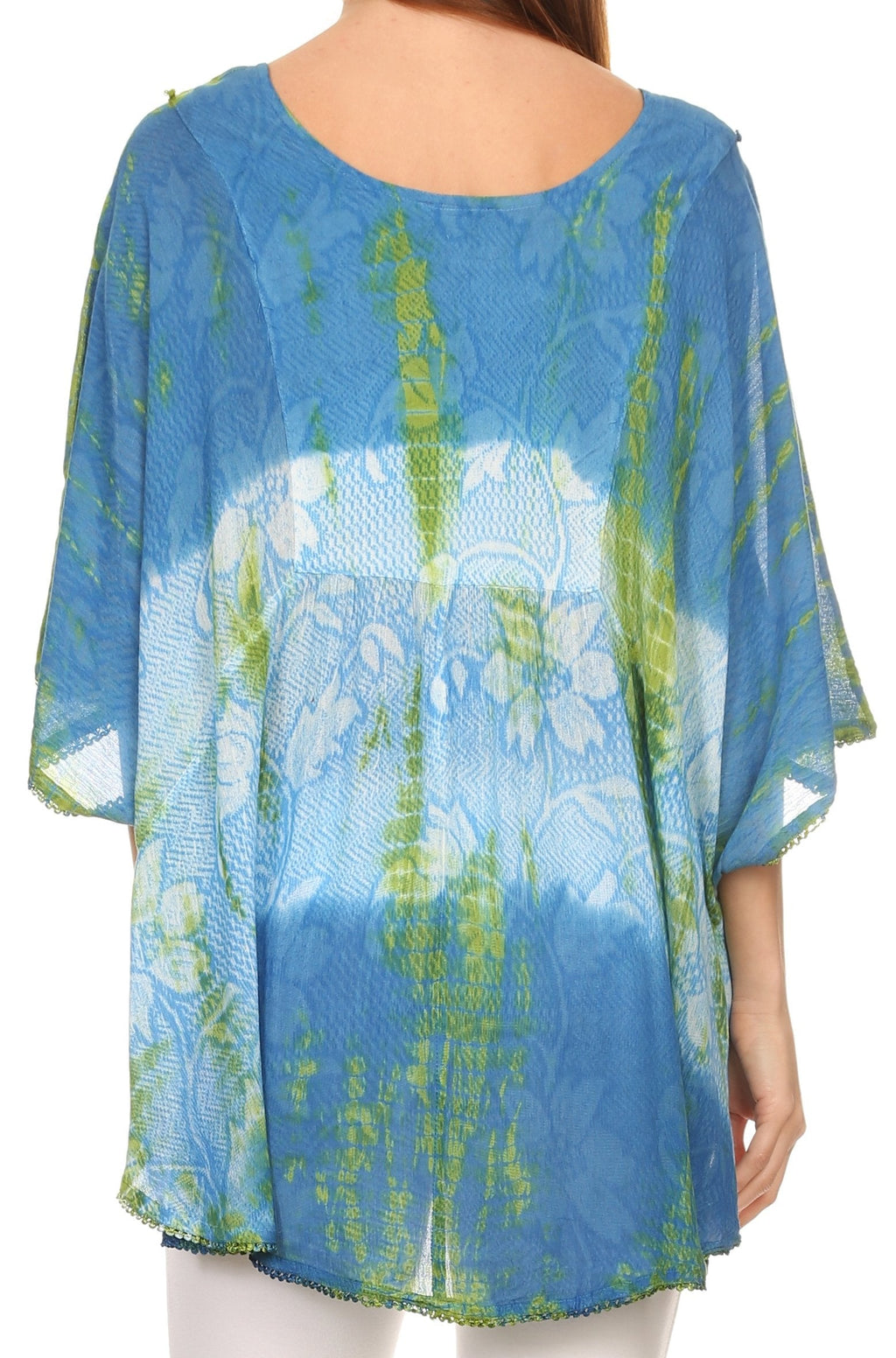 Sakkas Ellesa Ombre Tie Dye Circle Poncho Blouse Shirt Top With Sequin Embroidery - Fabs things