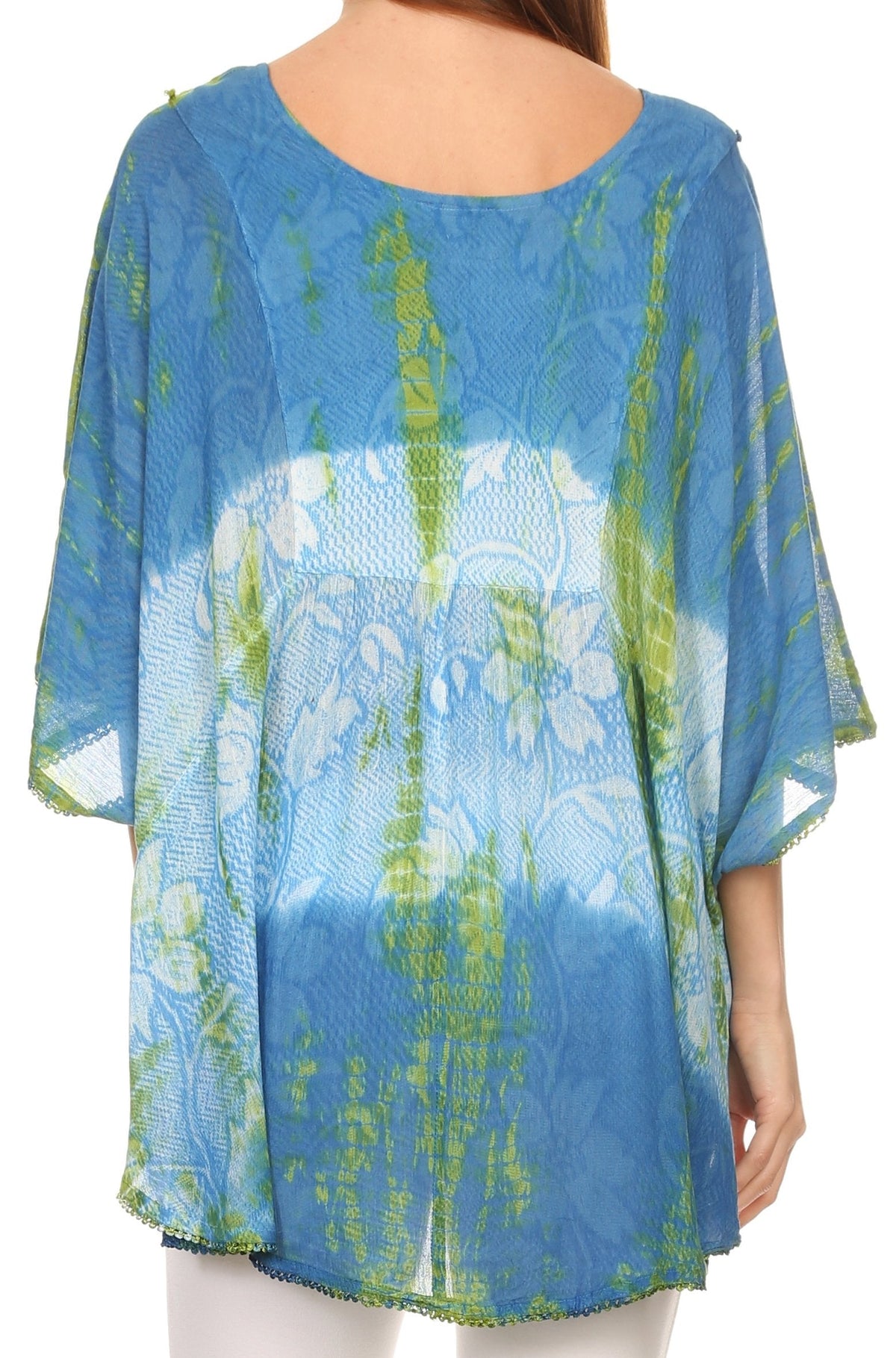 Sakkas Ellesa Ombre Tie Dye Circle Poncho Blouse Shirt Top With Sequin Embroidery - Fabs things