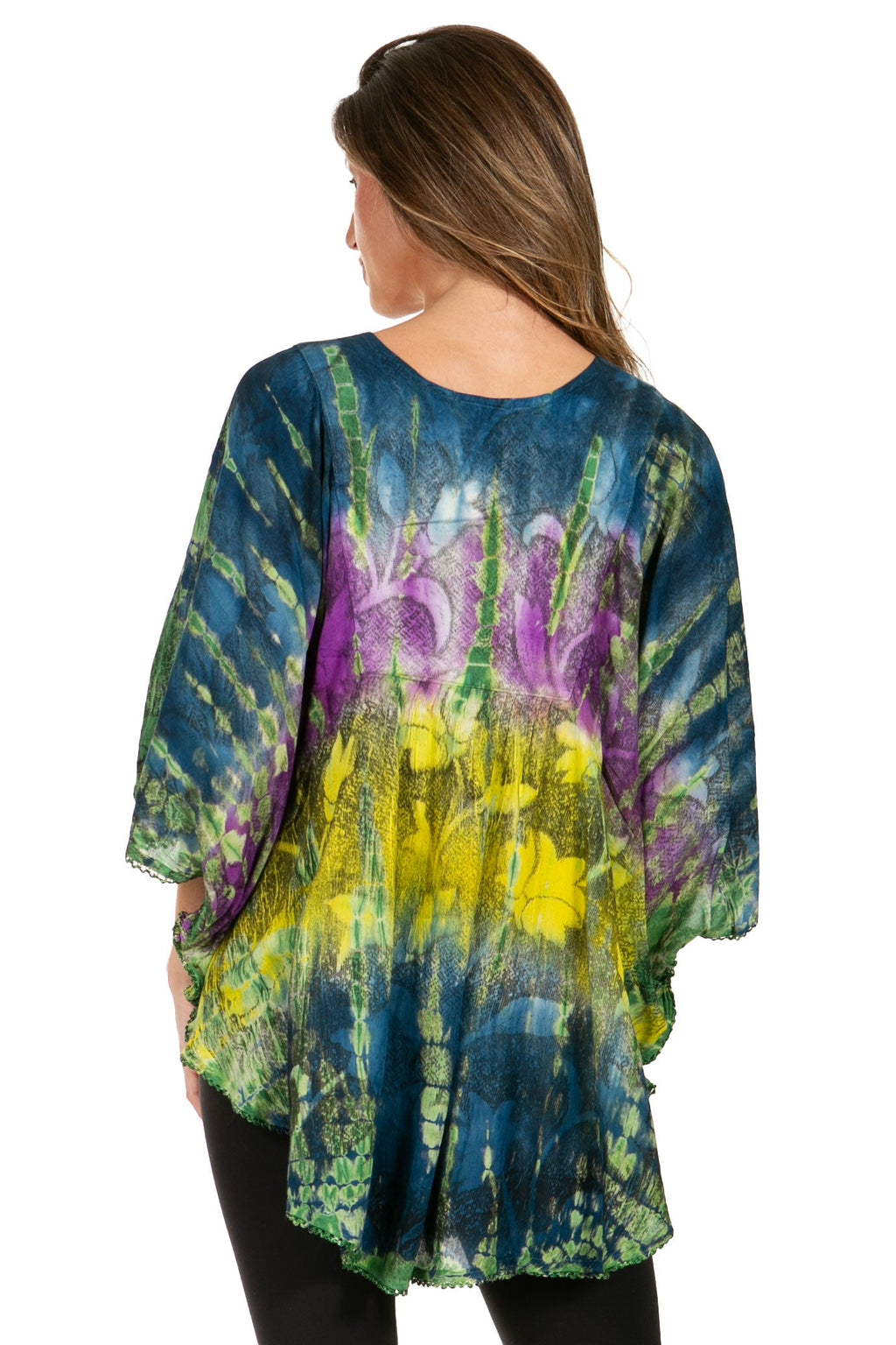 Sakkas Ellesa Ombre Tie Dye Circle Poncho Blouse Shirt Top With Sequin Embroidery - Fabs things