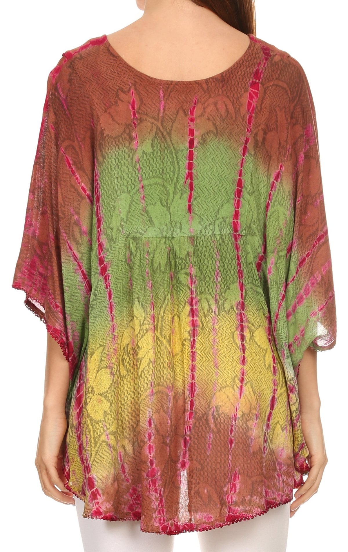 Sakkas Ellesa Ombre Tie Dye Circle Poncho Blouse Shirt Top With Sequin Embroidery - Fabs things