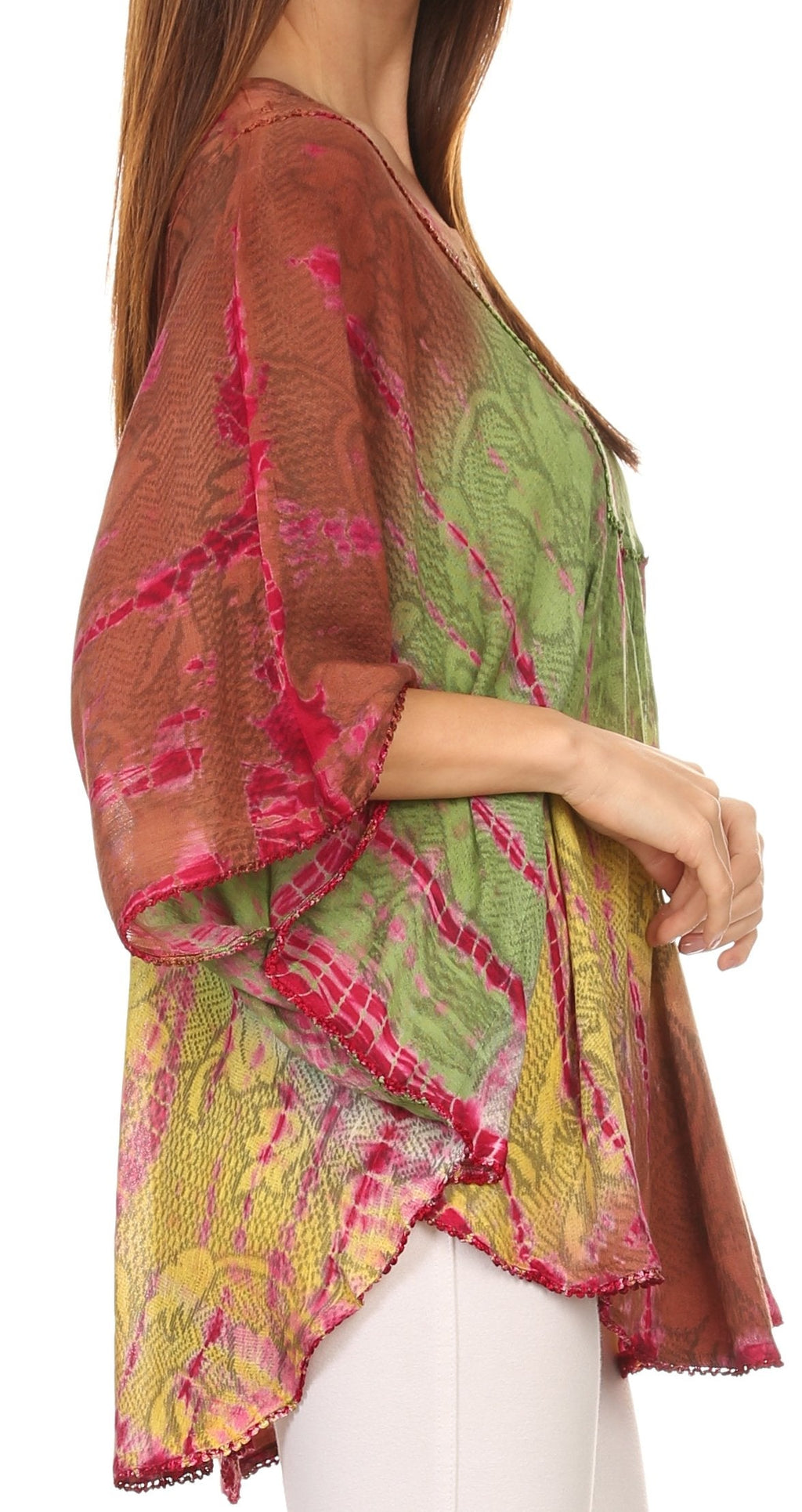 Sakkas Ellesa Ombre Tie Dye Circle Poncho Blouse Shirt Top With Sequin Embroidery - Fabs things