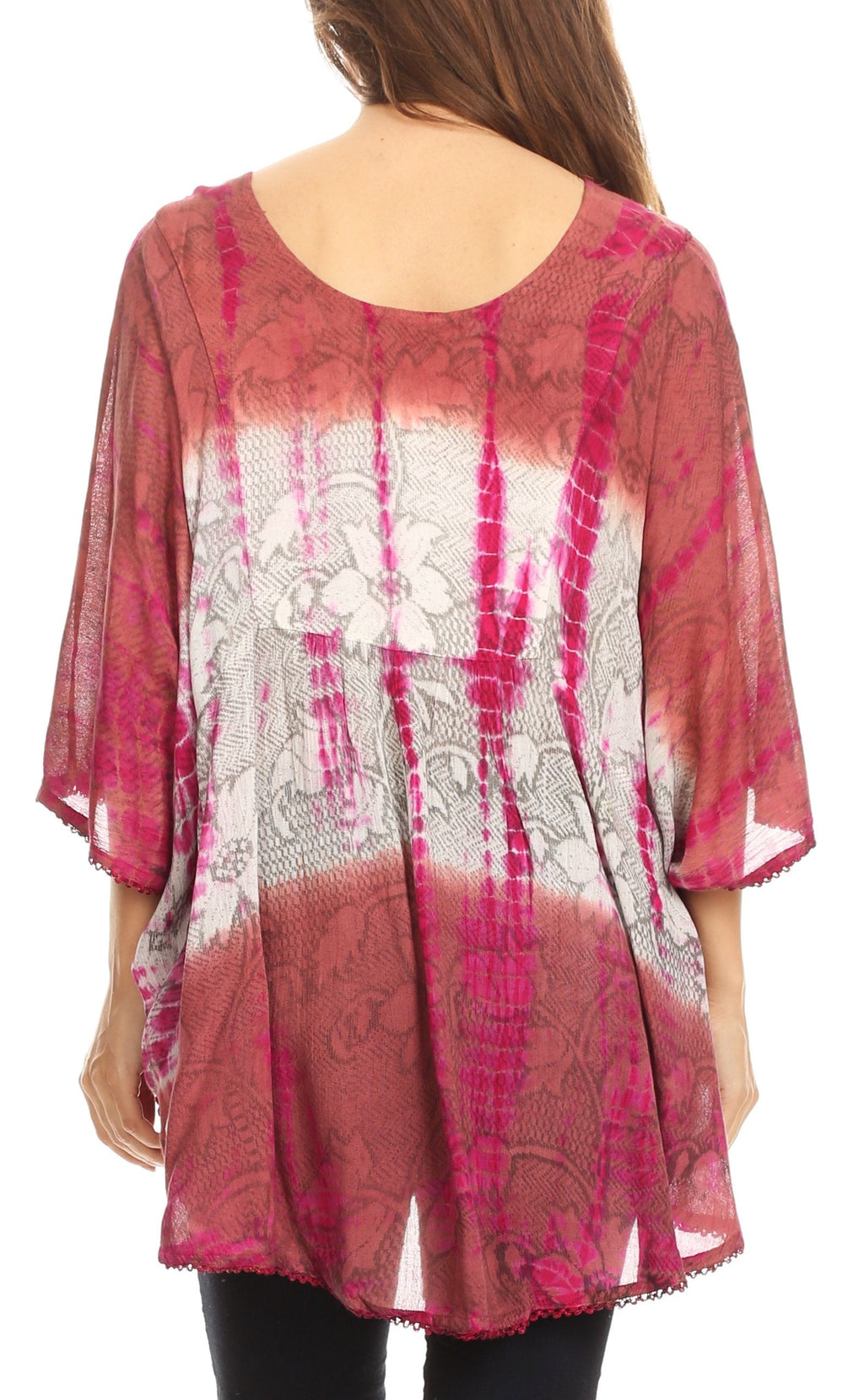 Sakkas Ellesa Ombre Tie Dye Circle Poncho Blouse Shirt Top With Sequin Embroidery - Fabs things