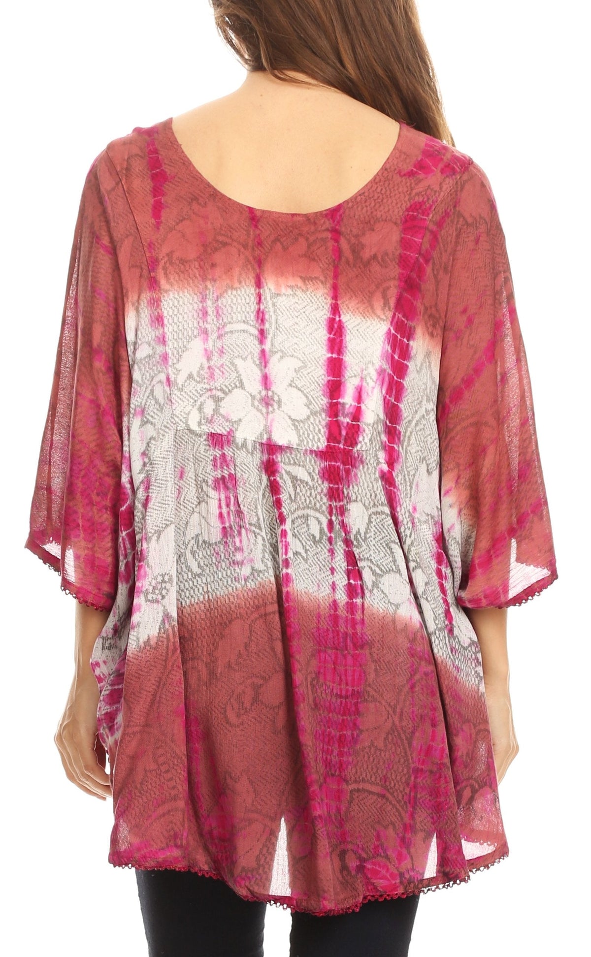Sakkas Ellesa Ombre Tie Dye Circle Poncho Blouse Shirt Top With Sequin Embroidery - Fabs things