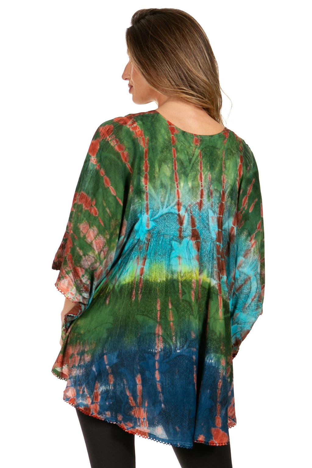 Sakkas Ellesa Ombre Tie Dye Circle Poncho Blouse Shirt Top With Sequin Embroidery - Fabs things