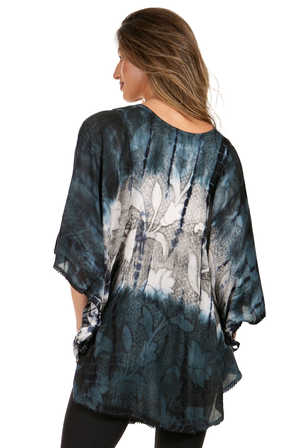 Sakkas Ellesa Ombre Tie Dye Circle Poncho Blouse Shirt Top With Sequin Embroidery - Fabs things