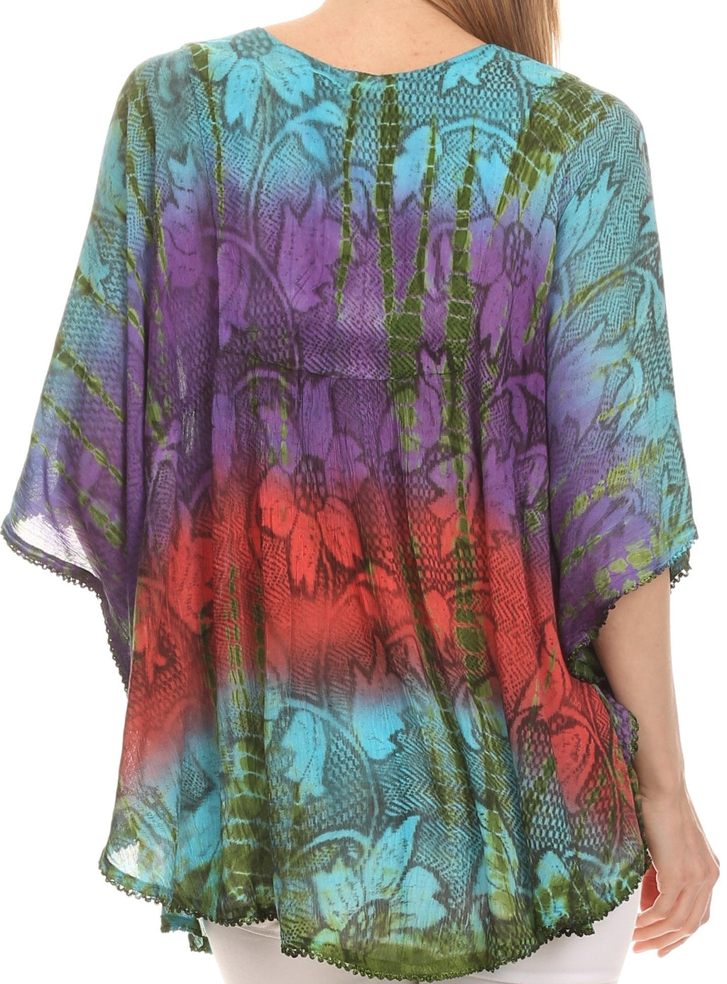 Sakkas Ellesa Ombre Tie Dye Circle Poncho Blouse Shirt Top With Sequin Embroidery - Fabs things
