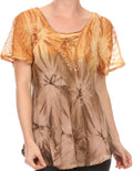Sakkas Taylay Ombre Tie Dye Batik Long Embroidered Corset Neck Blouse Shirt Top - Fabs things