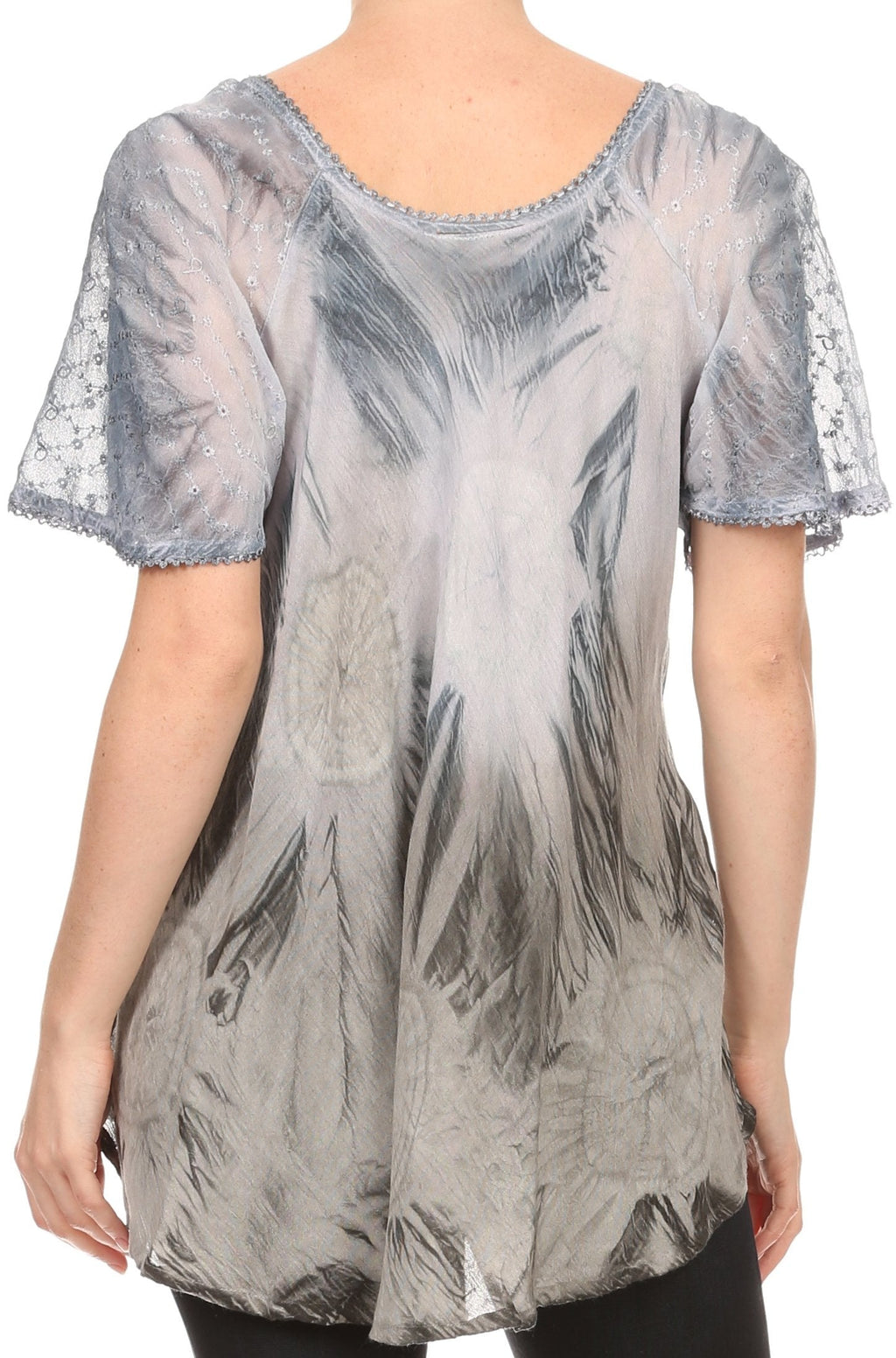 Sakkas Taylay Ombre Tie Dye Batik Long Embroidered Corset Neck Blouse Shirt Top - Fabs things