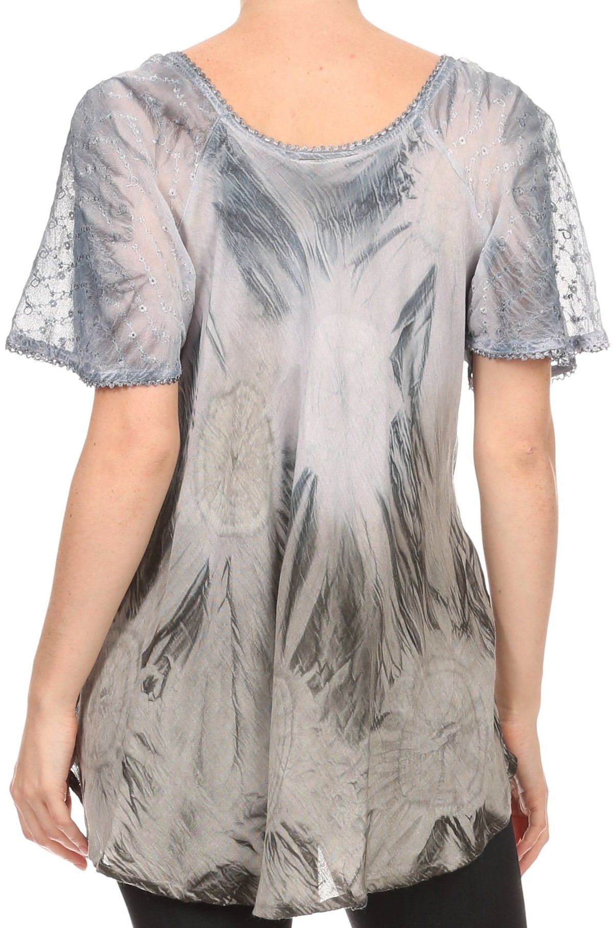 Sakkas Taylay Ombre Tie Dye Batik Long Embroidered Corset Neck Blouse Shirt Top - Fabs things