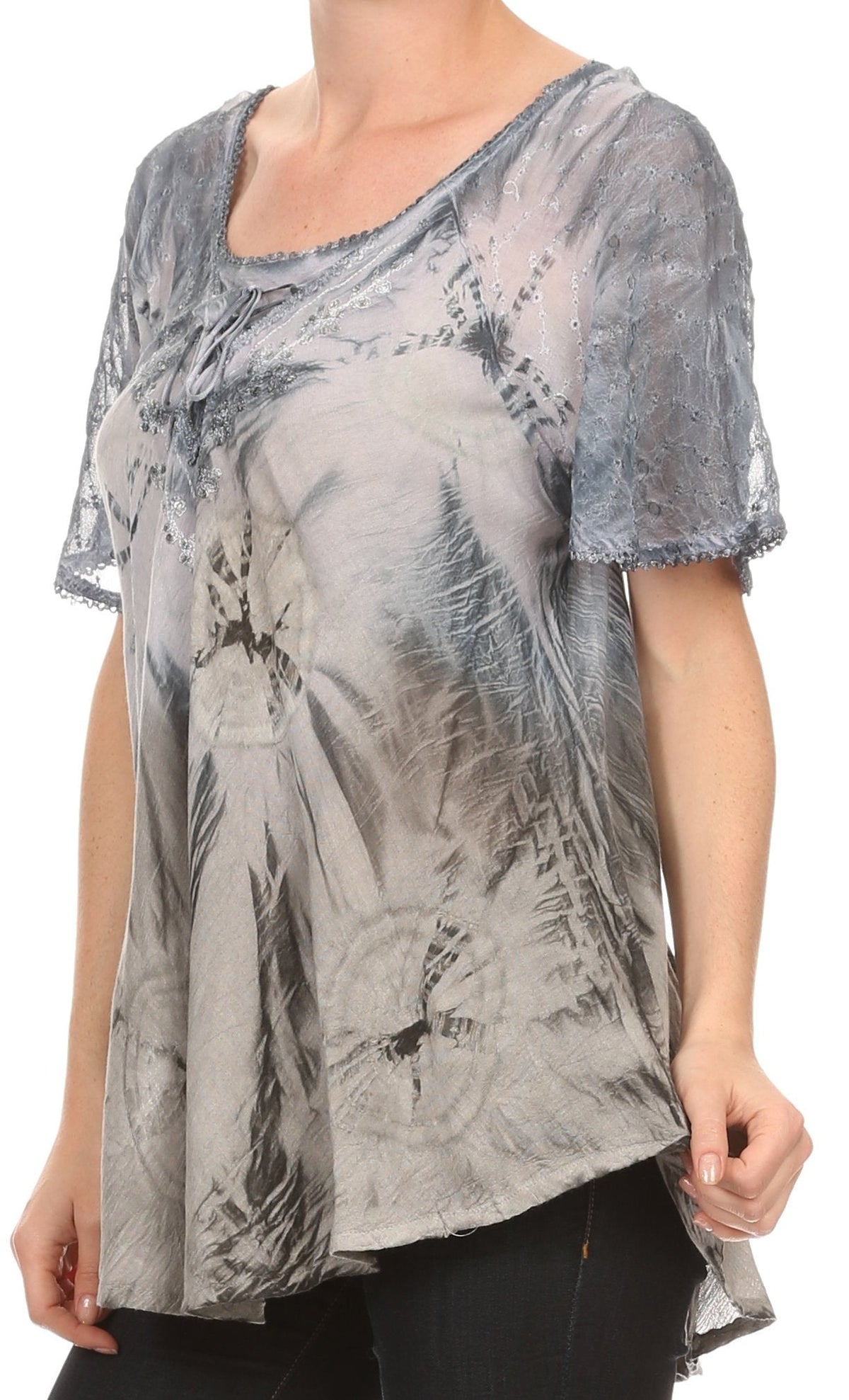 Sakkas Taylay Ombre Tie Dye Batik Long Embroidered Corset Neck Blouse Shirt Top - Fabs things