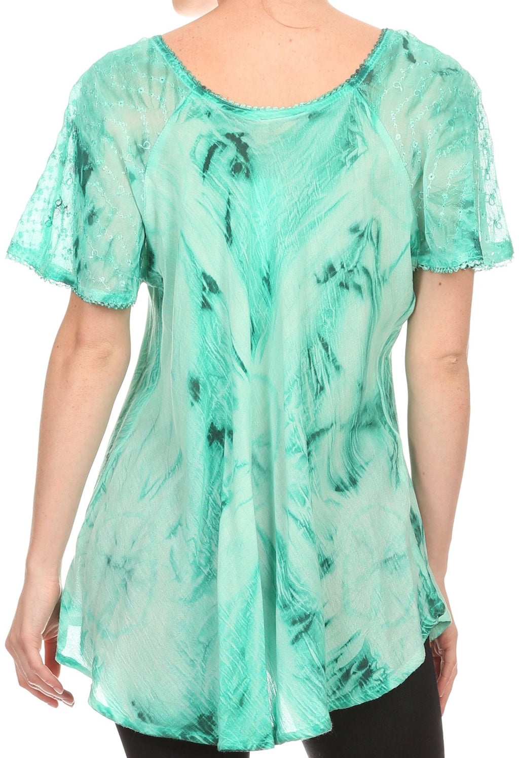 Sakkas Taylay Ombre Tie Dye Batik Long Embroidered Corset Neck Blouse Shirt Top - Fabs things