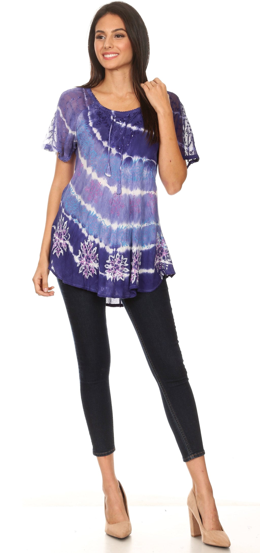 Sakkas Aline Women's Short Sleeve Casual Light Loose Scoop Neck Top Blouse Shirt - Fabs things