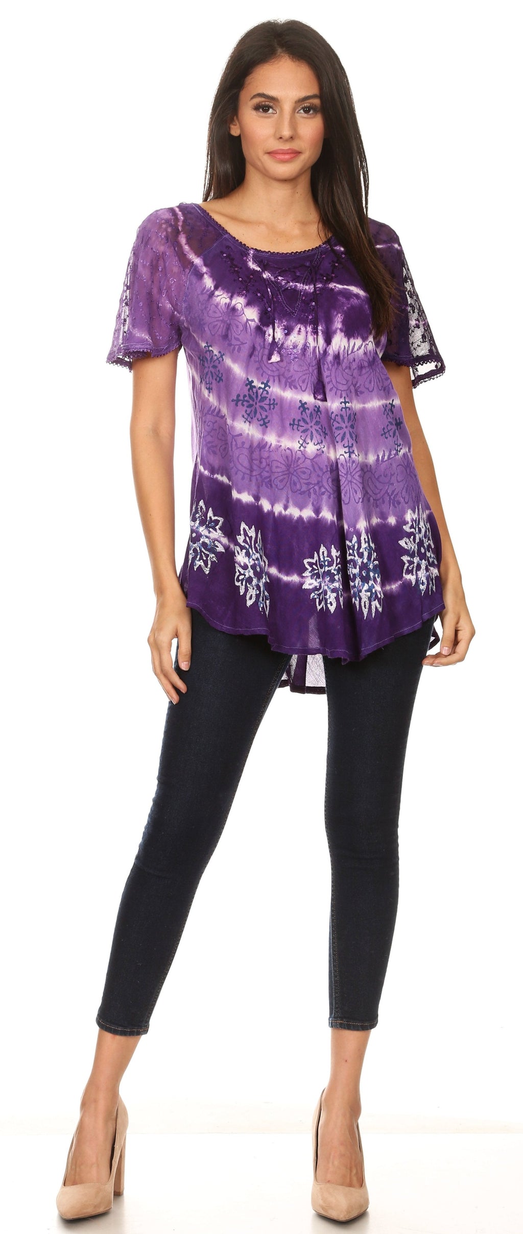 Sakkas Aline Women's Short Sleeve Casual Light Loose Scoop Neck Top Blouse Shirt - Fabs things