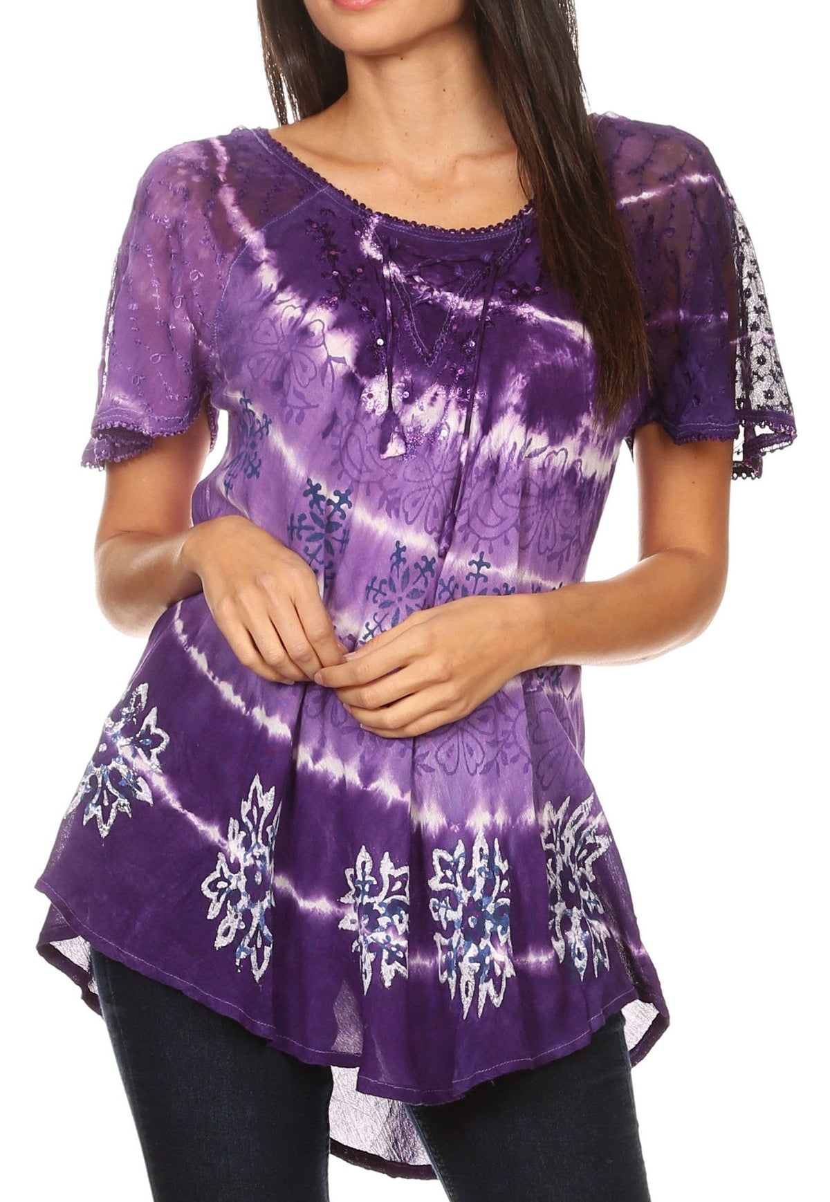 Sakkas Aline Women's Short Sleeve Casual Light Loose Scoop Neck Top Blouse Shirt - Fabs things