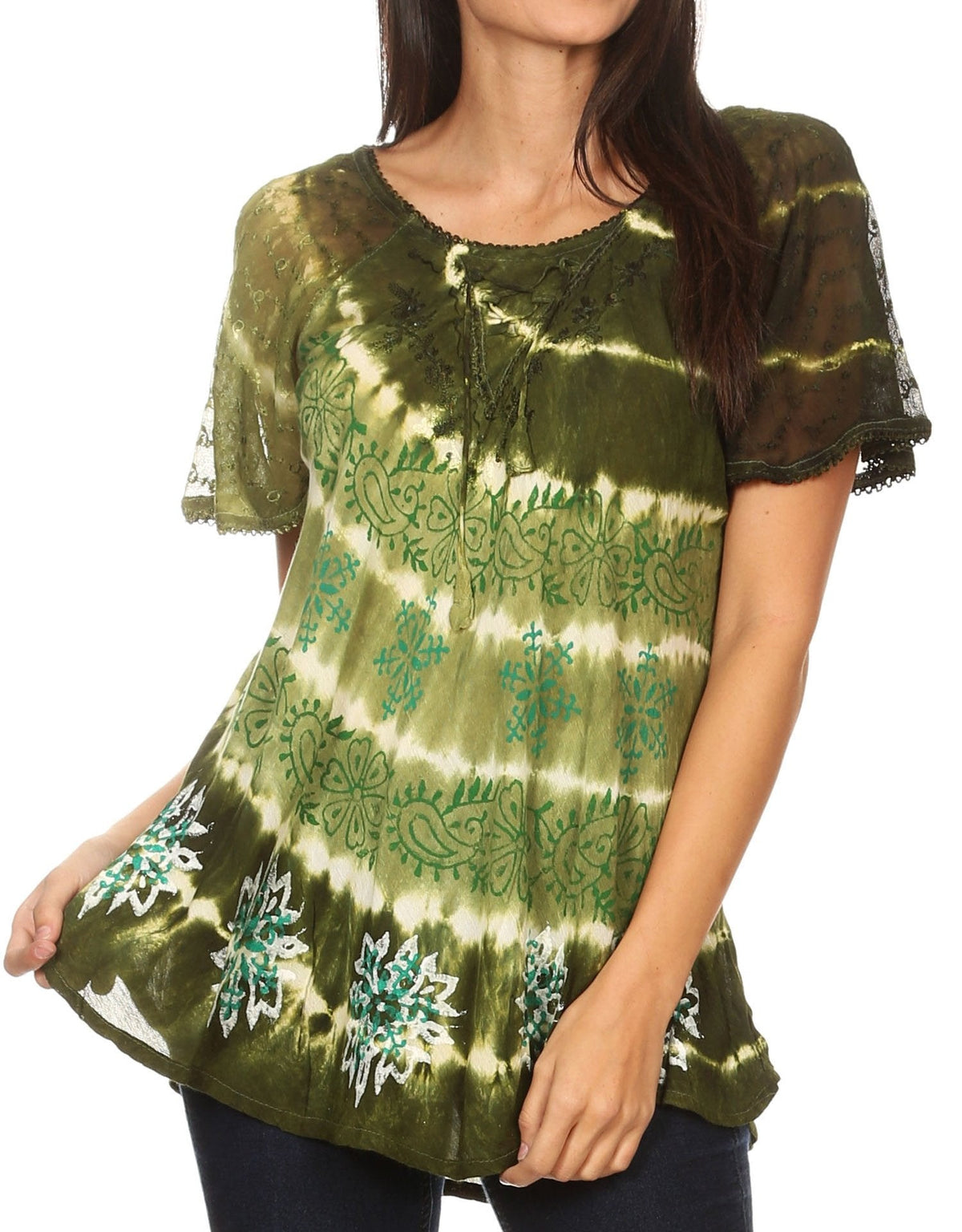 Sakkas Aline Women's Short Sleeve Casual Light Loose Scoop Neck Top Blouse Shirt - Fabs things