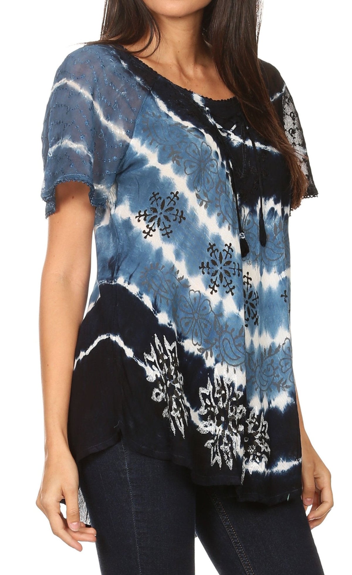 Sakkas Aline Women's Short Sleeve Casual Light Loose Scoop Neck Top Blouse Shirt - Fabs things