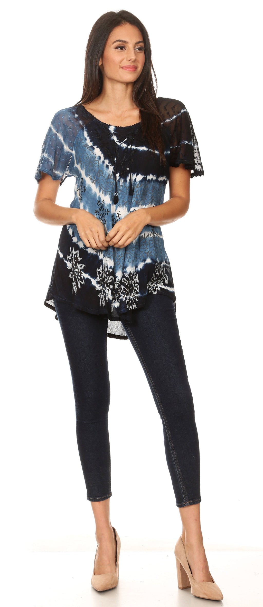Sakkas Aline Women's Short Sleeve Casual Light Loose Scoop Neck Top Blouse Shirt - Fabs things