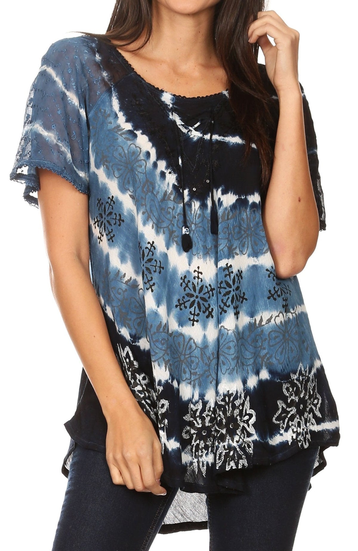 Sakkas Aline Women's Short Sleeve Casual Light Loose Scoop Neck Top Blouse Shirt - Fabs things