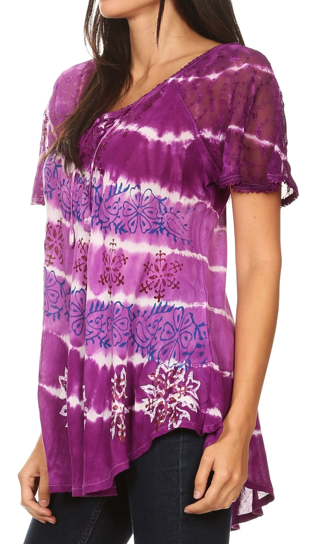 Sakkas Aline Women's Short Sleeve Casual Light Loose Scoop Neck Top Blouse Shirt - Fabs things
