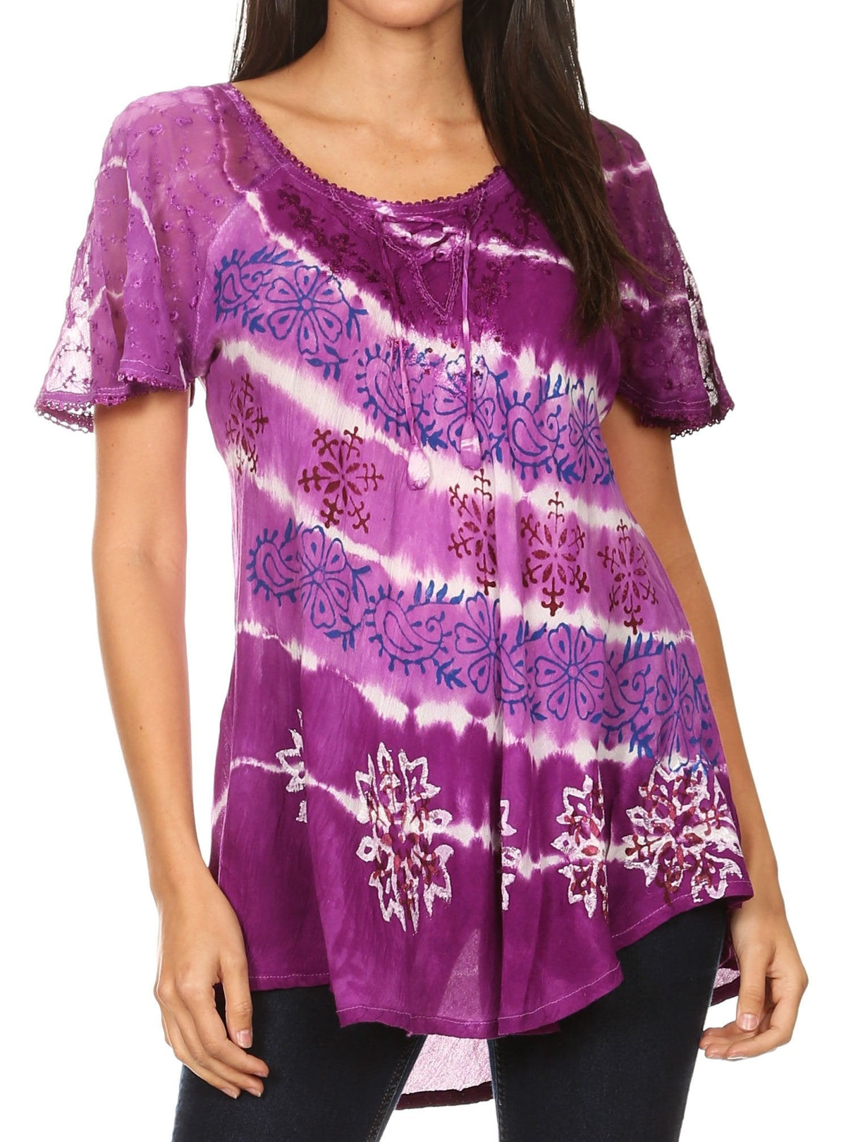 Sakkas Aline Women's Short Sleeve Casual Light Loose Scoop Neck Top Blouse Shirt - Fabs things