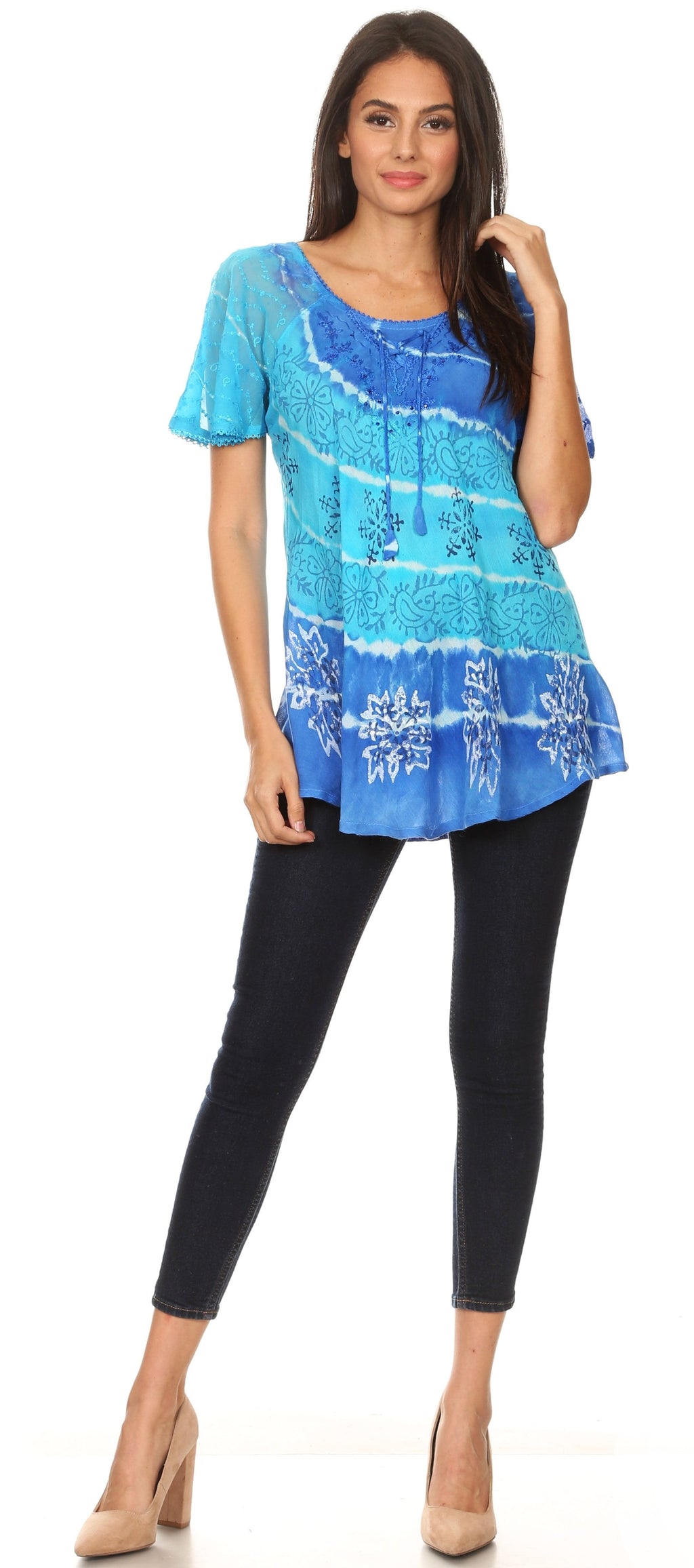 Sakkas Aline Women's Short Sleeve Casual Light Loose Scoop Neck Top Blouse Shirt - Fabs things